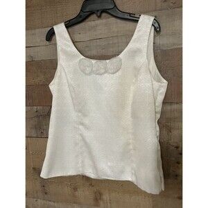 Kasper Women’s Cream Shimmer Sleeveless Blouse Top Floral Appliqué Scoop Neck 6